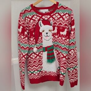Red “Tired” (or whatever 🌲💨 ) Llama Holiday Sweater